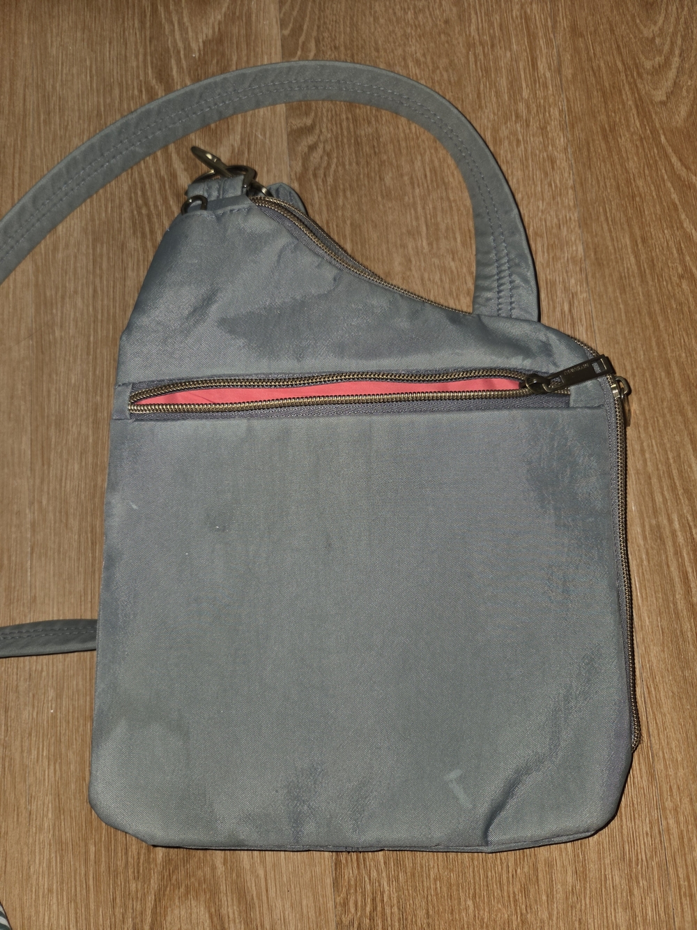 Travelon Steel Gray Compact Crossbody Bag with Brass Hardware - Picture 2 of 6